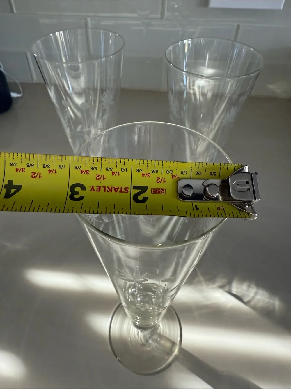 Vintage Clear Etched pilsners Champagne 1960’s set of 3 excellent condition